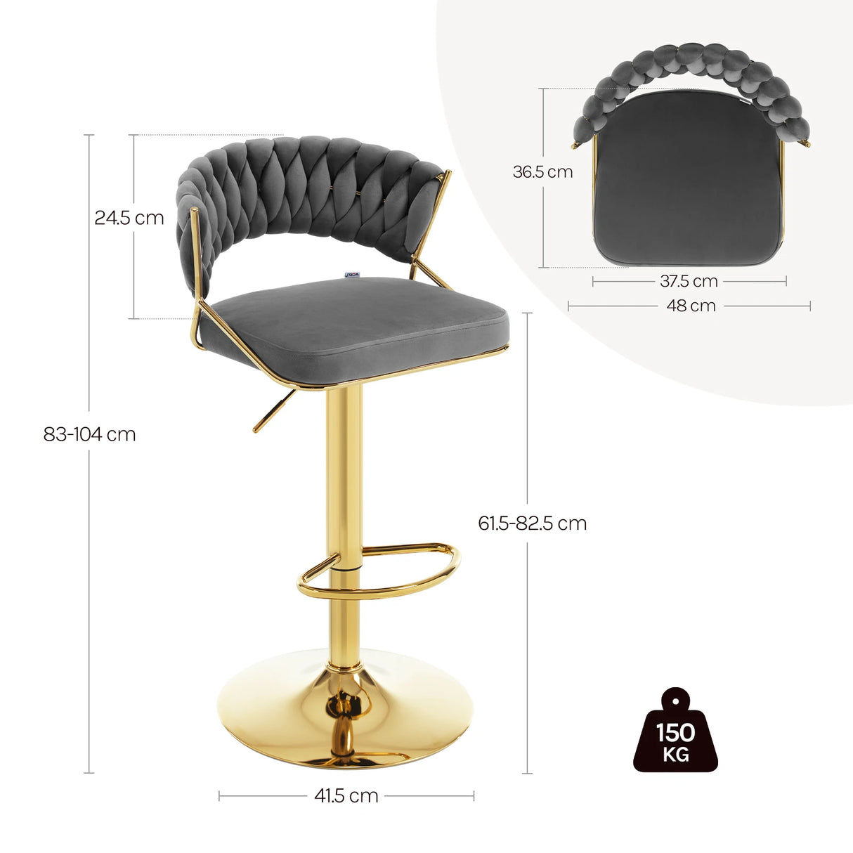 Luxe velvet barstoel van BukkitBow met gevlochten rugleuning, set van 2, modern en elegant voor in de bar of keuken.