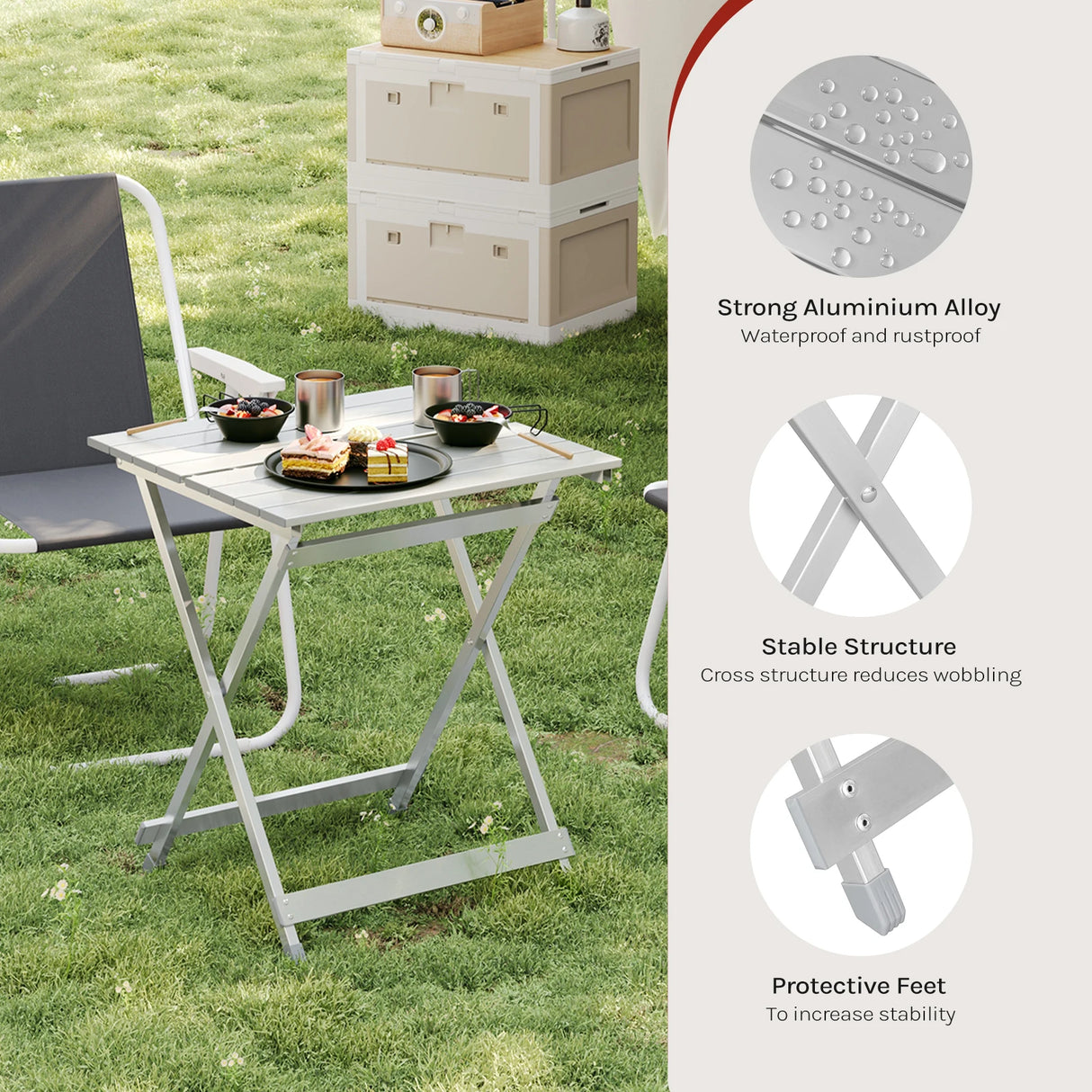Lichtgewicht aluminium campingtafel van BukkitBow, opvouwbaar en gemakkelijk mee te nemen voor kampeer- en outdooractiviteiten.