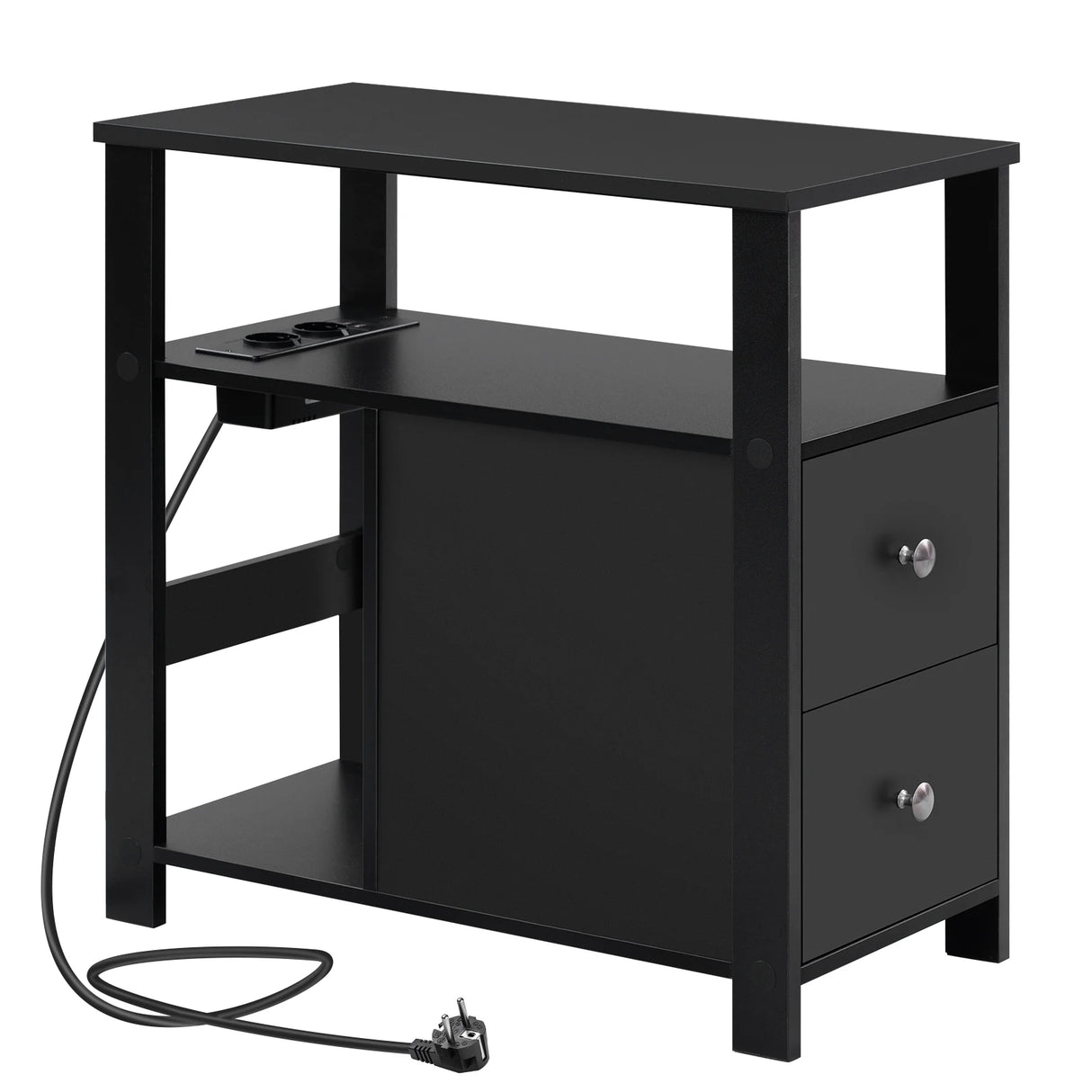 BukkitBow - Smalle Bijzettafel - Met 2Stopcontacten & 2 USB - Laden & Opbergruimte - Nachtkastje voor Woonkamer & Slaapkamer