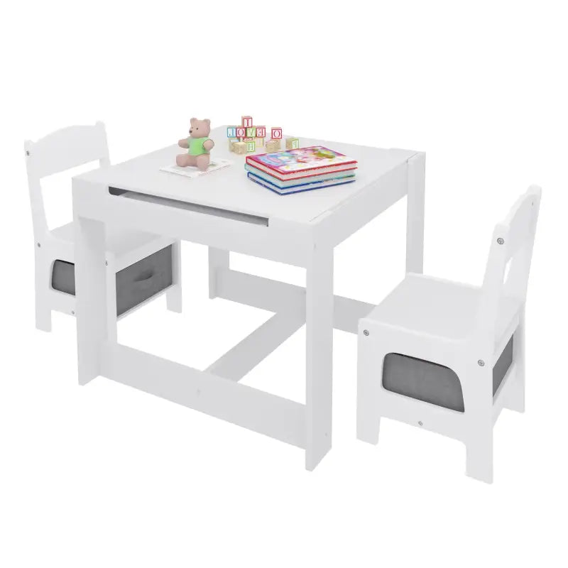 BukkitBow 3-in-1 kinderactiviteitstafel met omdraaibaar schoolbord, opbergruimte en stevig ontwerp, afmetingen 63x63x51cm.