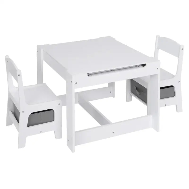 BukkitBow 3-in-1 kindertafel met omkeerbaar schoolbord, opslagruimte en veilig ontwerp, afmetingen 63x63x51cm, geschikt voor kinderen