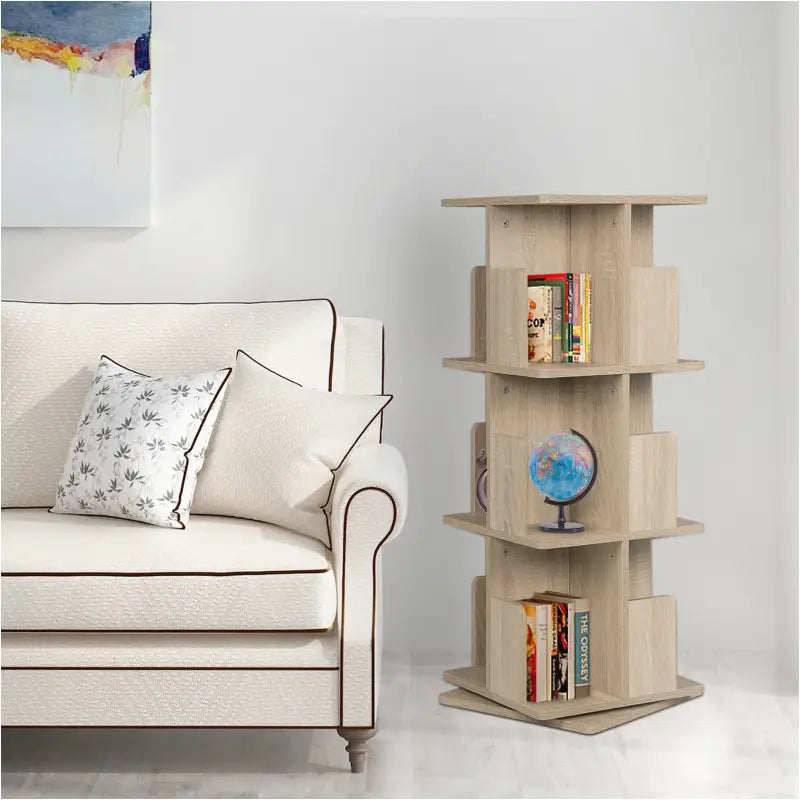 BukkitBow draaibare boekenkast met 3/4 planken, 97-128cm hoog, voor woonkameropslag, moderne houten design