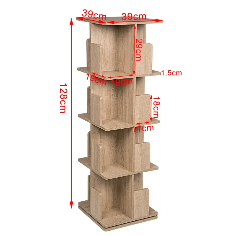 BukkitBow draaibare boekenkast met 3/4 planken, 97-128cm hoog, voor woonkameropslag, ronde draaiende kast in modern design.