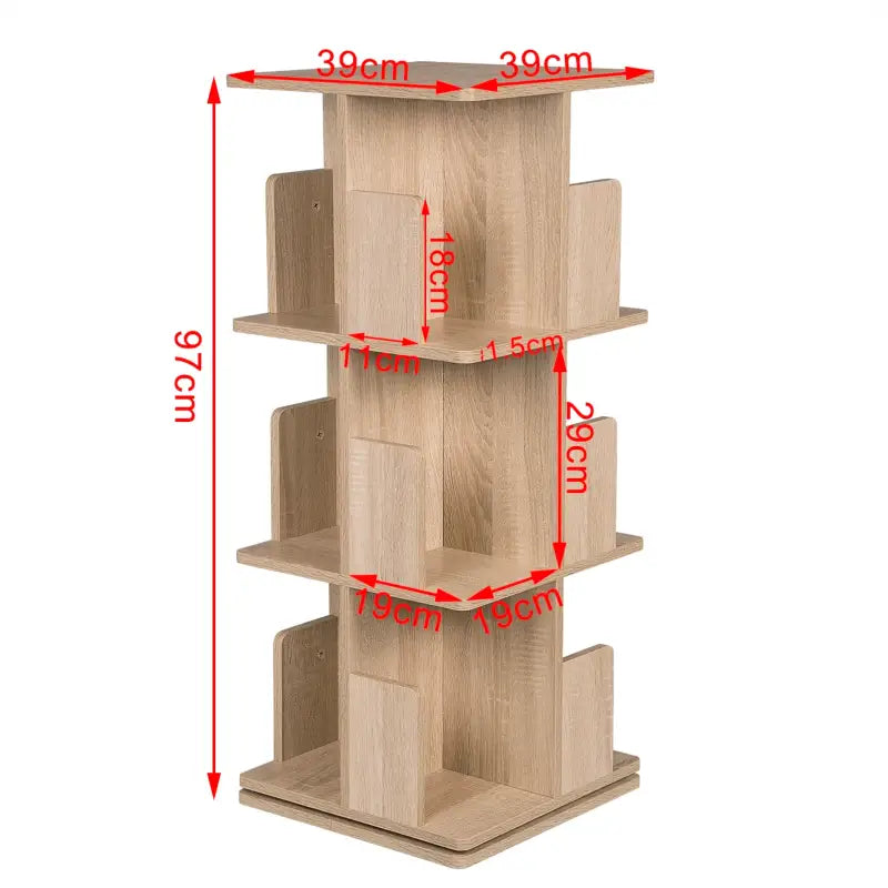 BukkitBow 360 graden draaiende boekenkast met 3/4 tiers, houten plank, opslag voor woonkamer, hoogte 97-128 cm.