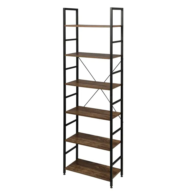 BukkitBow 6-laags metalen en houten boekenkast, 60x28x180cm, geschikt voor diverse ruimtes, modern home decor.