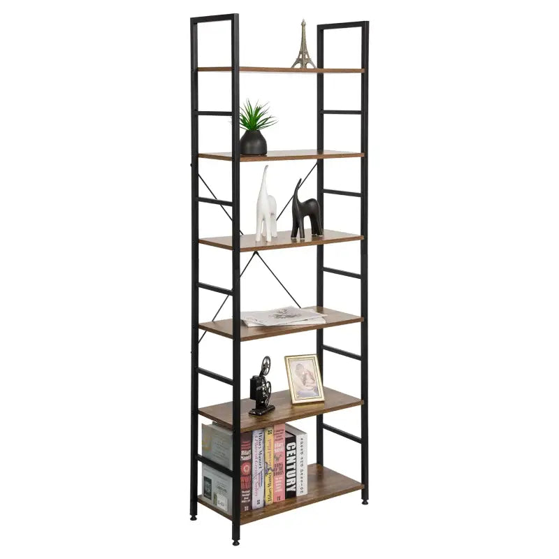 BukkitBow 6-laags metalen en houten boekenkast, 60x28x180cm, geschikt voor diverse ruimtes, modern home decor