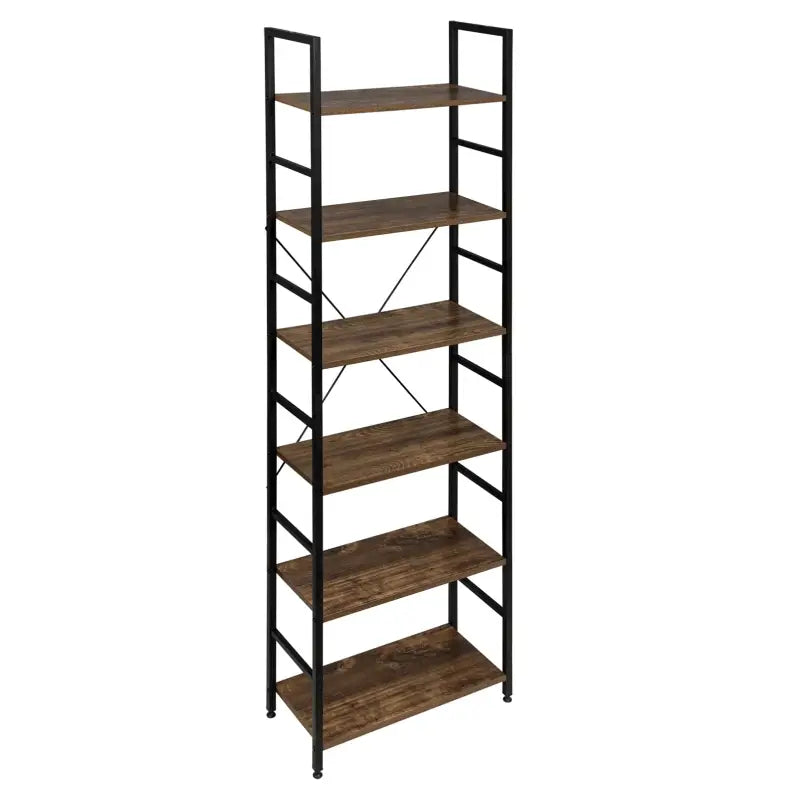 BukkitBow 6-laags metalen en houten boekenkast, 60x28x180cm, ideaal voor diverse interieurruimtes, modern home decor.
