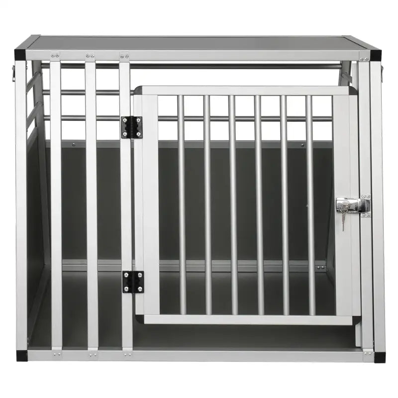 BukkitBow aluminium MDF hondentransportbox met trapeziumvorm, volledige ventilatie, zilver of zwart, 65x65x80cm, stevige transportbox