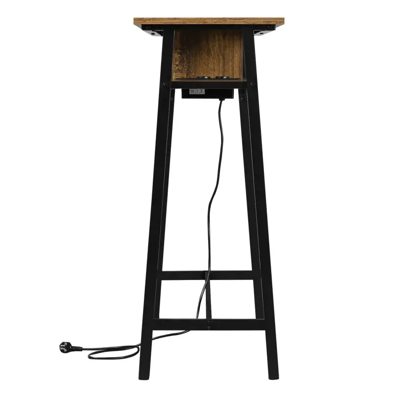 BukkitBow bartafel met oplaadstation en wijnrek, metalen frame met vintage houten look, afmetingen 110x94x40 cm, 50 kg draagvermogen