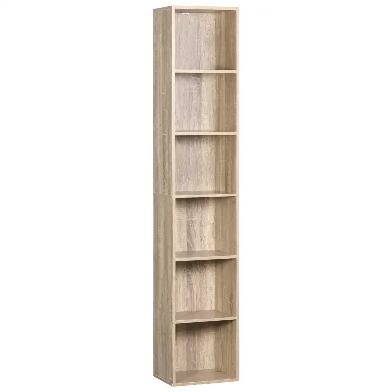 BukkitBow boekenkast met 6 opbergvakken, moderne opslagplank voor kantoor of woonkamer, afmetingen 30x23,5x158,4 cm