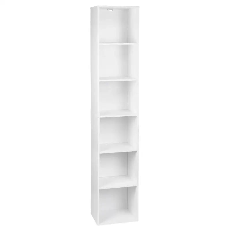 BukkitBow boekenkast met 6 opbergvakken, moderne houten opslagplank voor kantoor of woonkamer, afmetingen 30x23,5x158,4 cm.