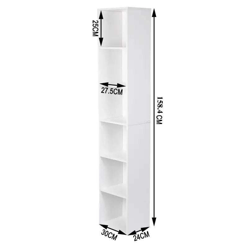 Moderne BukkitBow boekenkast met 6 opbergvakken, compacte opslag voor kantoor of woonkamer, afmetingen 30x23,5x158,4 cm.