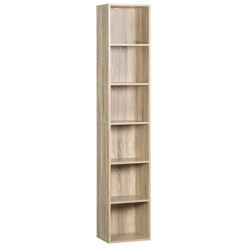BukkitBow boekenkast met 6 opbergvakken, moderne opslagplank voor kantoor of woonkamer, afmetingen 30x23,5x158,4 cm.