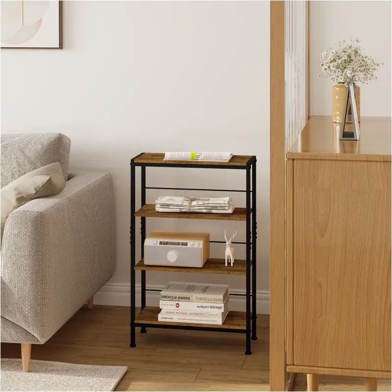 BukkitBow boekenkast met 4 niveaus, metalen frame, staand ontwerp, afmetingen 50x78x20cm, geschikt voor boeken en decoraties