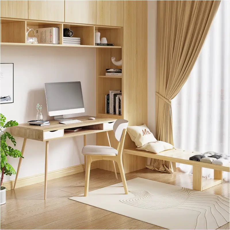 BukkitBow bureau van stevig eikenhout met 2 laden en open compartimenten, afmeting 120x58cm, geschikt voor kantoor of thuiswerk