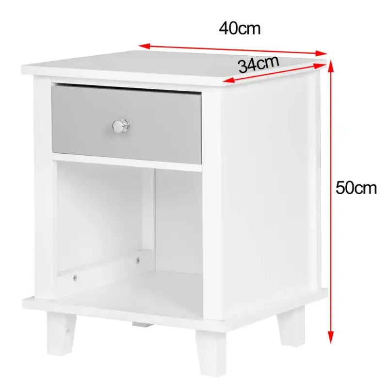 BukkitBow Compact nachtkastje waterbestendig met lade en open compartiment, 40x34x50cm, modern design, geschikt voor slaapkamer.