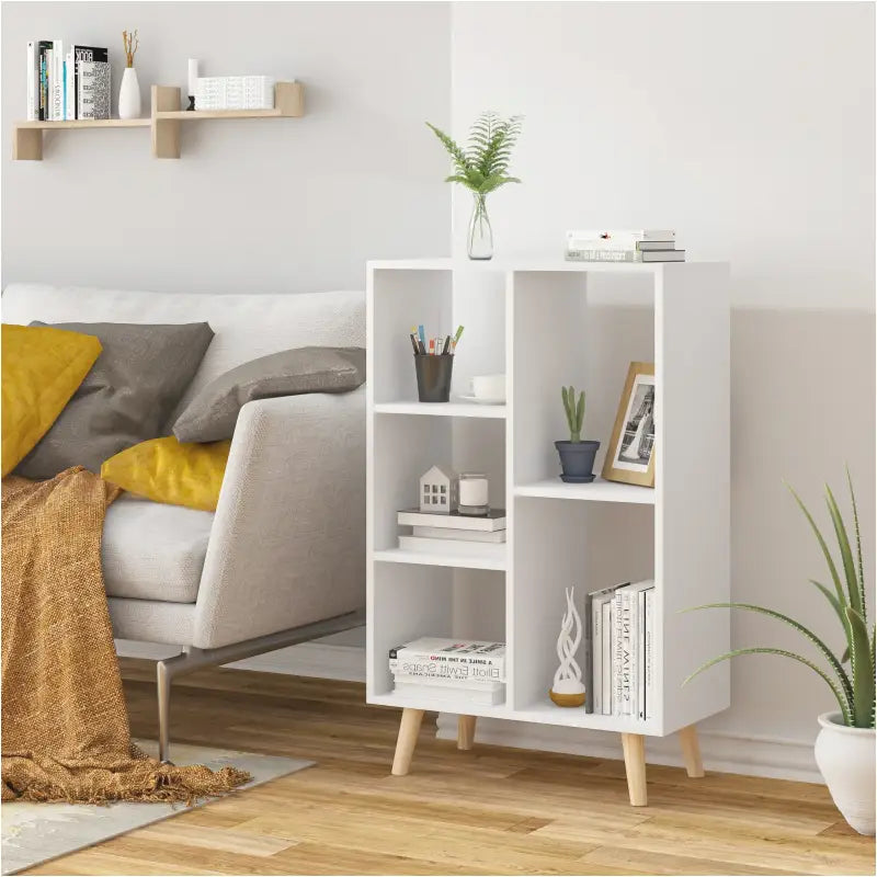 BukkitBow compacte boekenkast met 5 vakken, sterke planken, afmetingen 30x60x95cm, ruimte-efficiënt en duurzaam ontworpen.