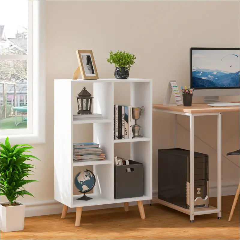 BukkitBow compacte boekenkast met 5 vakken, ruimte-efficiënt design, stevige planken, afmetingen 30x60x95 cm.