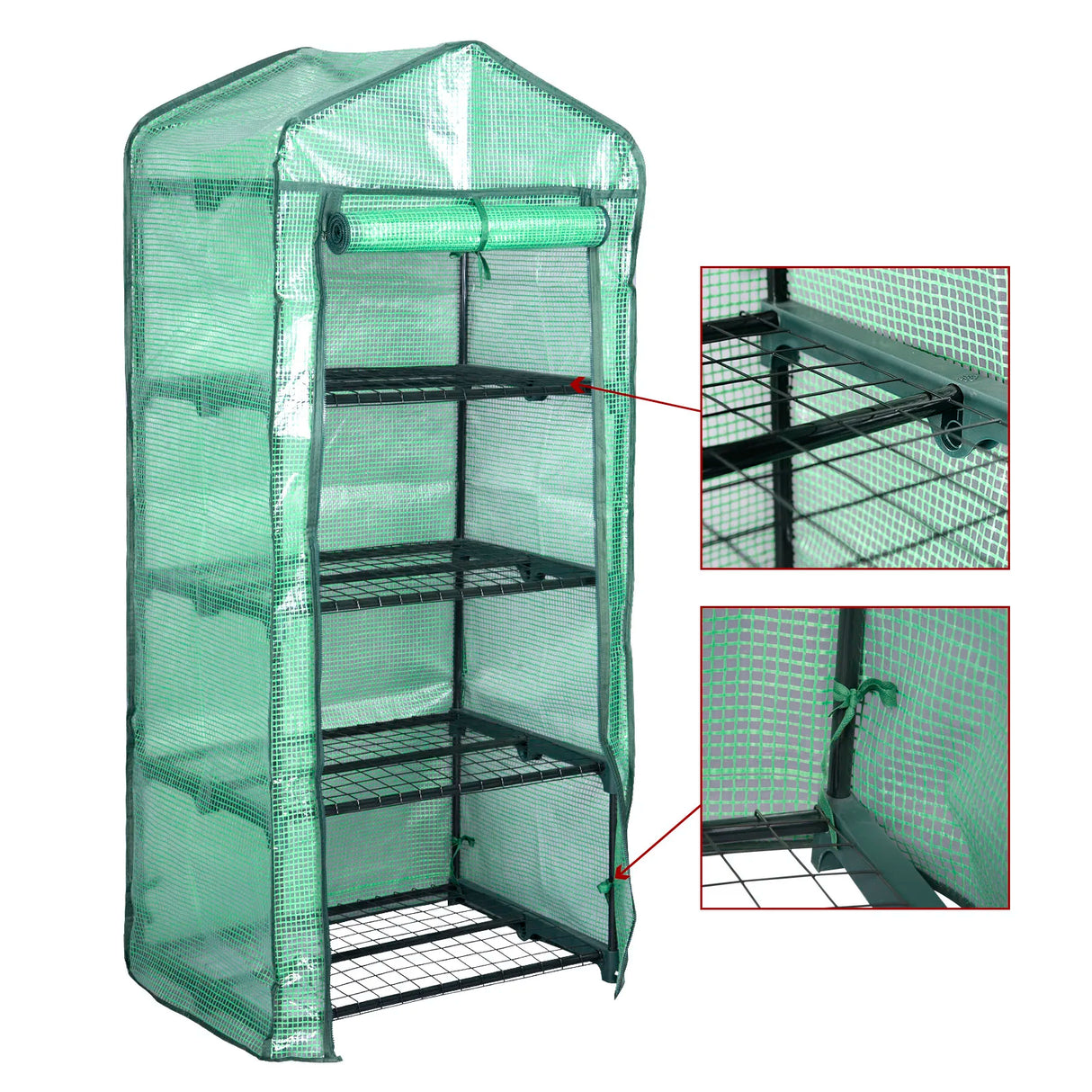BukkitBow compacte foliekas met 4 niveaus, UV-bestendig, windvast, geschikt voor tuin en plantenkweek.