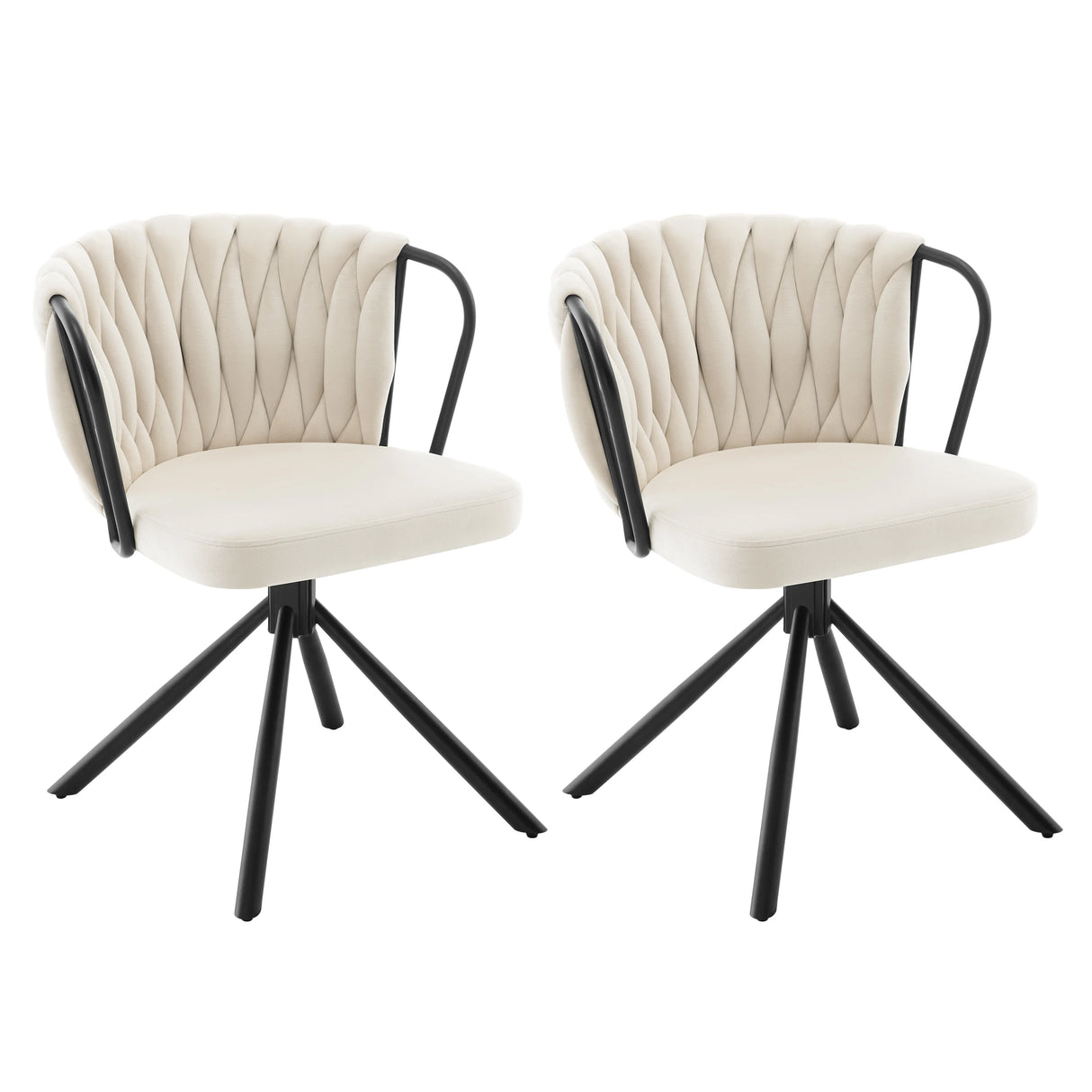 Set van 2 BukkitBow draaibare velvet eetkamerstoelen met armleuningen, stijlvolle en comfortabele zitmeubels voor de eetkamer.