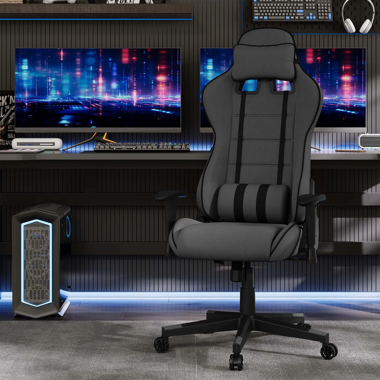 Ergonomische BukkitBow gamestoel met mesh-stof, verstelbare rugleuning en comfortabele zit voor gamers.