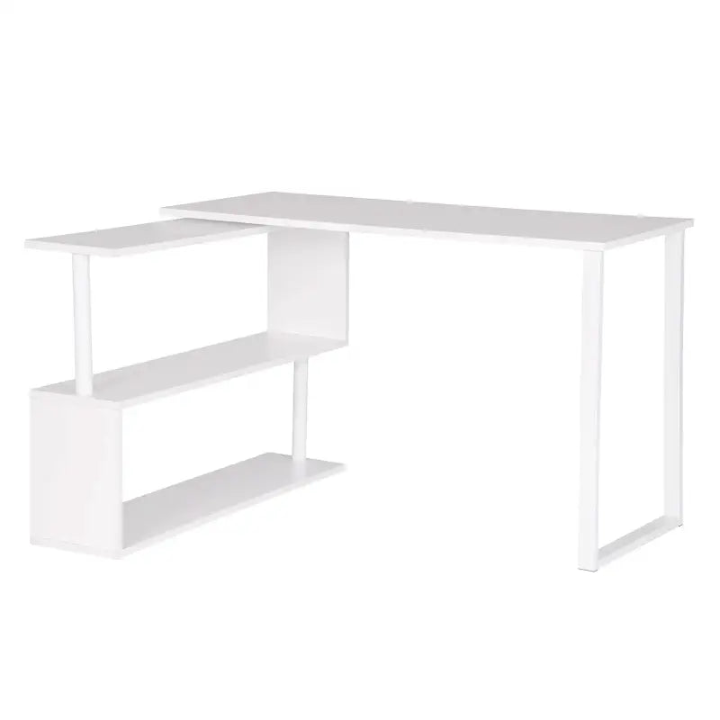 BukkitBow hoekbureau van hout met dubbele planken, 180 graden draaibaar, ideaal voor thuistudie en opbergruimte.