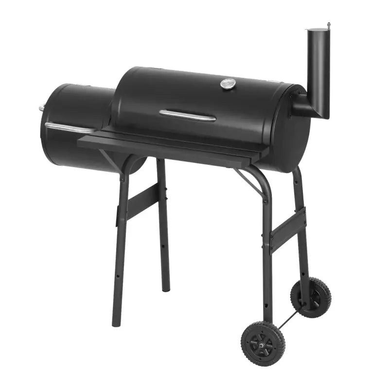 BukkitBow houtskoolbarbecue van staal met 3 grillroosters, afmetingen 115x53x114 cm en uitlaat, geschikt voor BBQ-koken.