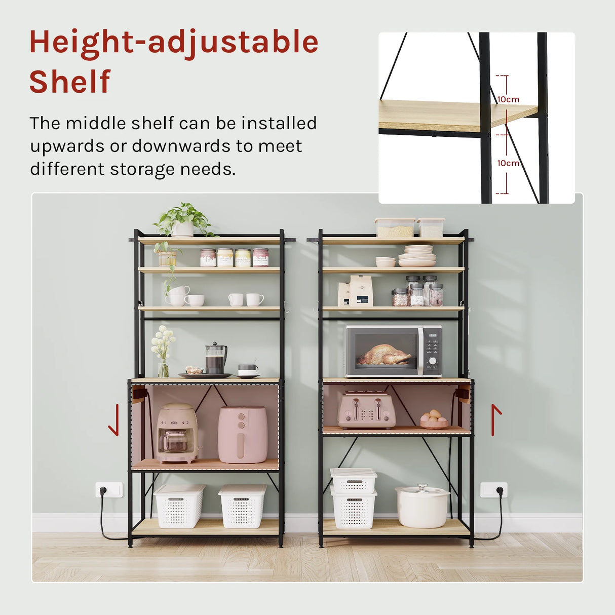 BukkitBow - Industrieel Keukenrek met Stopcontact en 6 Open Planken