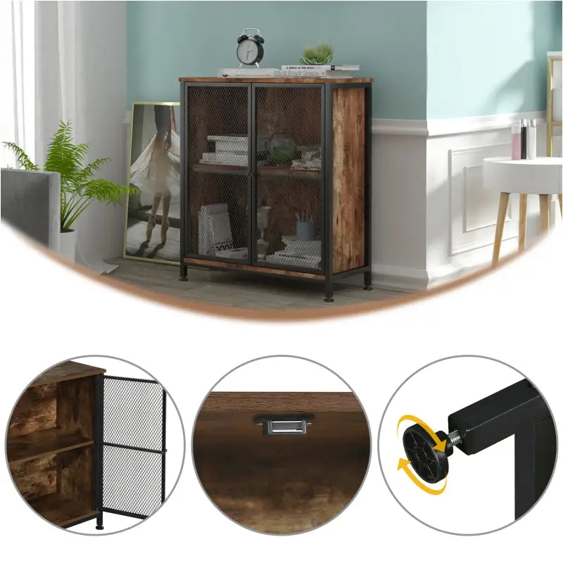 BukkitBow industrieel dressoir met staal en hout, ruime opbergruimte, 70x30x80cm, eenvoudig te monteren, modern design