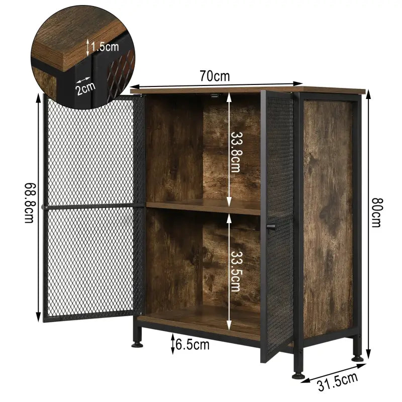 BukkitBow industrieel dressoir met staal en hout, ruime opbergruimte, eenvoudig te monteren, 70x30x80cm.