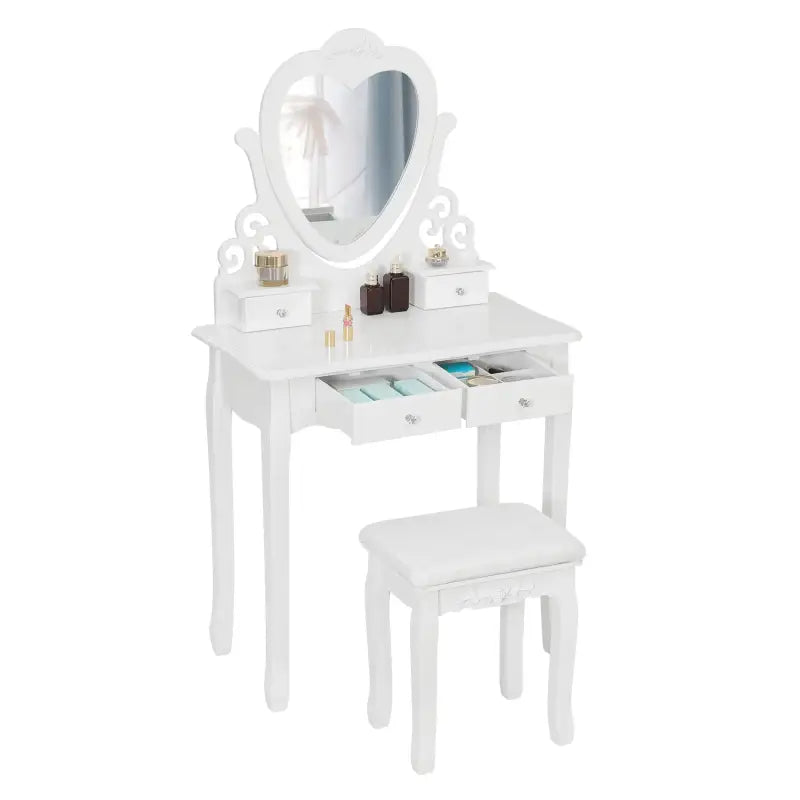 BukkitBow kaptafel met make-up spiegel, 2 grote en 2 kleine laden, inclusief kruk, zwart frame, afmeting 140x75x40 cm.