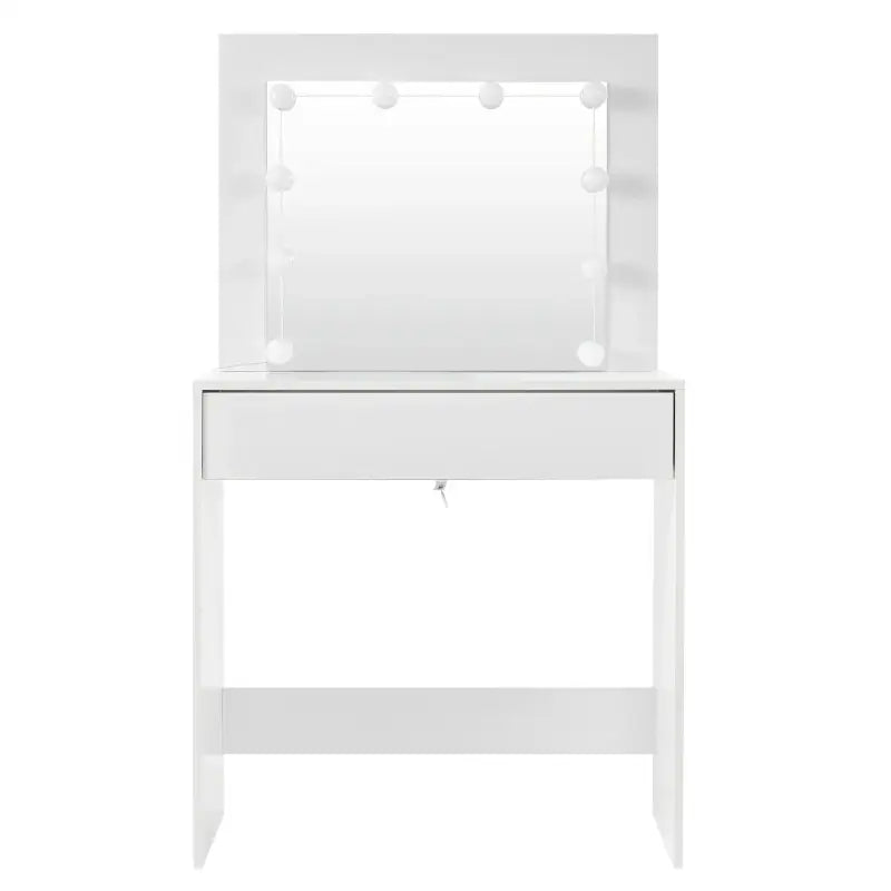 BukkitBow kaptafel met grote spiegel, LED-verlichting, houten MDF-vlak, ruime opbergruimte, afmetingen 80x40x140cm.