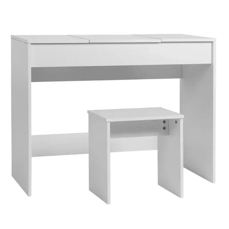 BukkitBow kaptafel met kruk, inklapbare spiegel en opbergruimte, ideaal voor make-up en schoonheidsroutine in de slaapkamer