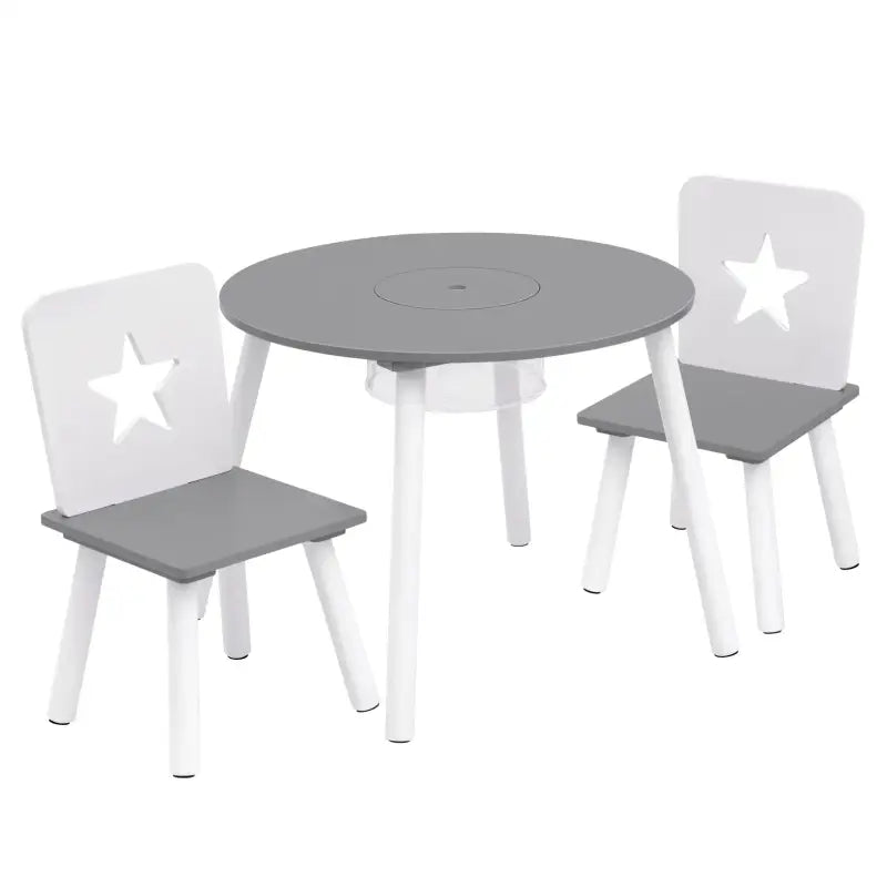 Kinder Tafel en Stoelen Set van BukkitBow in wit en grijs, 59,5x46 cm met opbergvak, gemaakt van pijnhout.