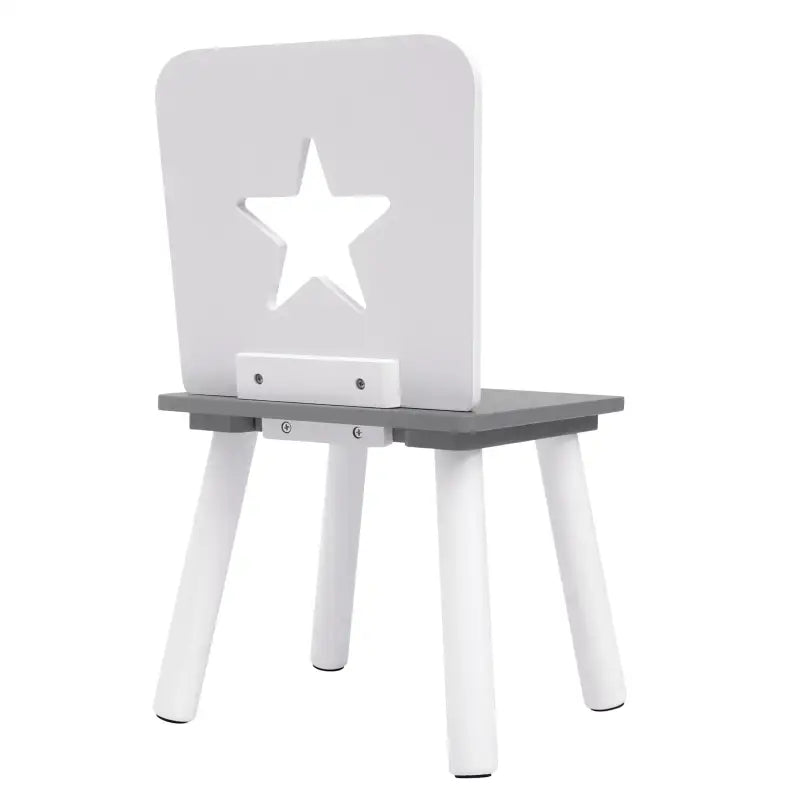 BukkitBow kinder tafel en stoelen set van pijnhout, wit met grijs, 59,5x46 cm, tafel met opbergvak en bijpassende stoelen