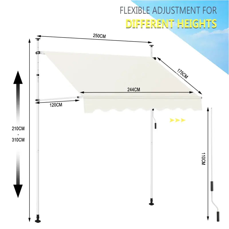 BukkitBow klemluifel muur luifel van polyester met PA coating, UV-bescherming, verstelbare hoogte en kantelhoek voor zonwering.
