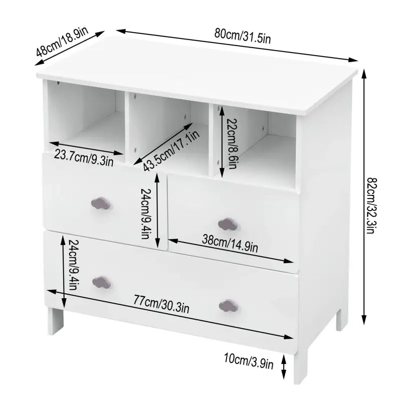 Dressoir BukkitBow met wolkvormige handgrepen, 3 laden en 3 vakken, afmeting 80x81,5x48 cm, stevig en modern meubelstuk