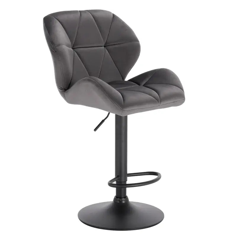 Luxe barkruk van BukkitBow met fluwelen of leren bekleding, draaibaar, met rugleuning, mini-armleuning en voetensteun, zithoogte 60-82cm.