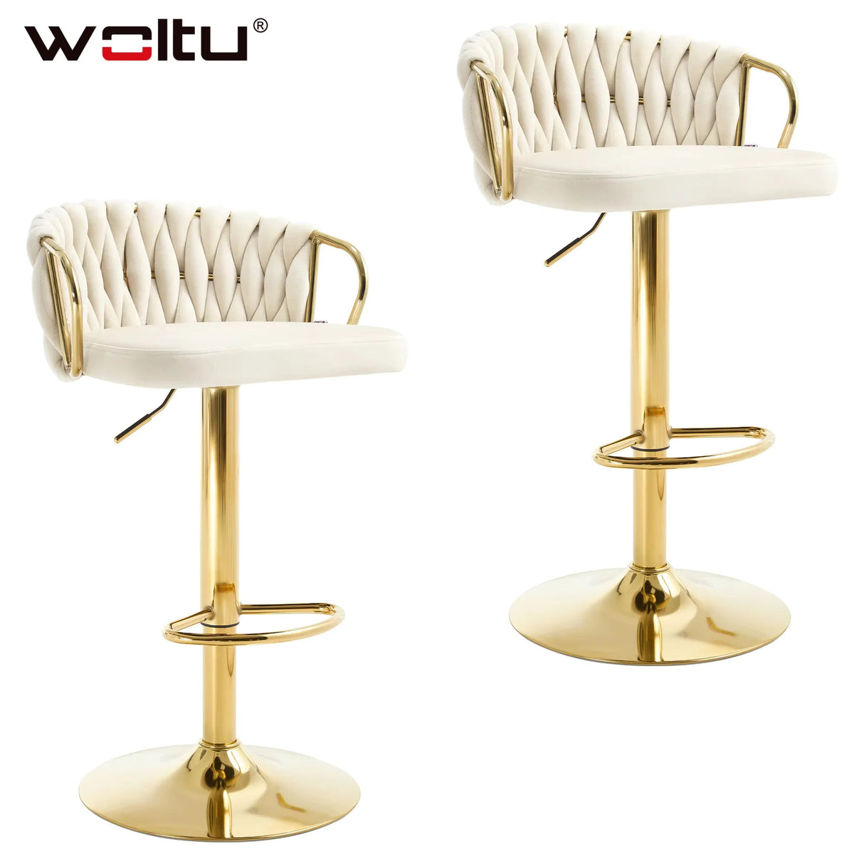 Set van 2 BukkitBow luxe velvet barkrukken met gevlochten rugleuning, stijlvolle en comfortabele zitplaatsen voor in de keuken of bar.