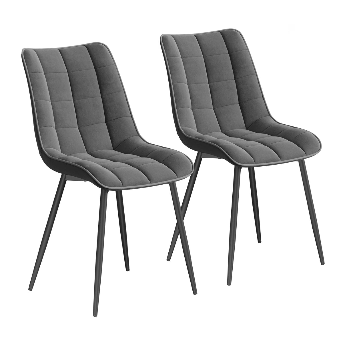 Twee luxe velvet eetkamerstoelen van BukkitBow met metalen poten, elegante en comfortabele zitmeubels voor de eettafel