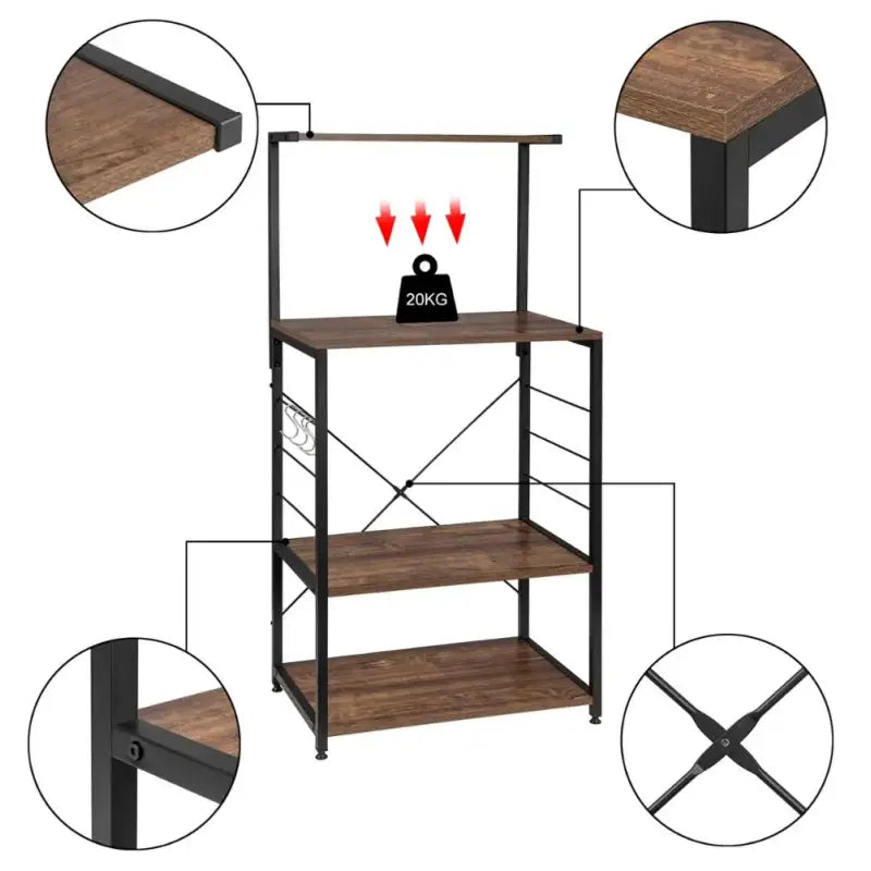 BukkitBow Magnetronkast van metaal met eikenhouten rek, kopjes en haken voor keukengerei in een moderne keukenkast.