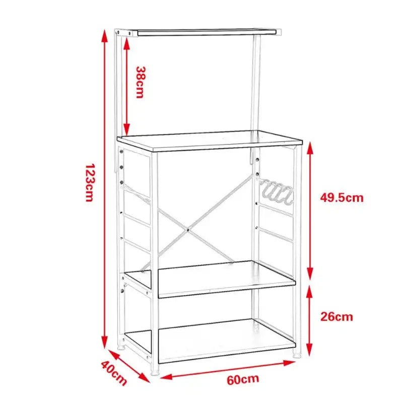 BukkitBow zwarte metalen keukenkast met magnetronruimte, inclusief rek voor kopjes en haken voor keukengerei, afmeting 40x60x123 cm