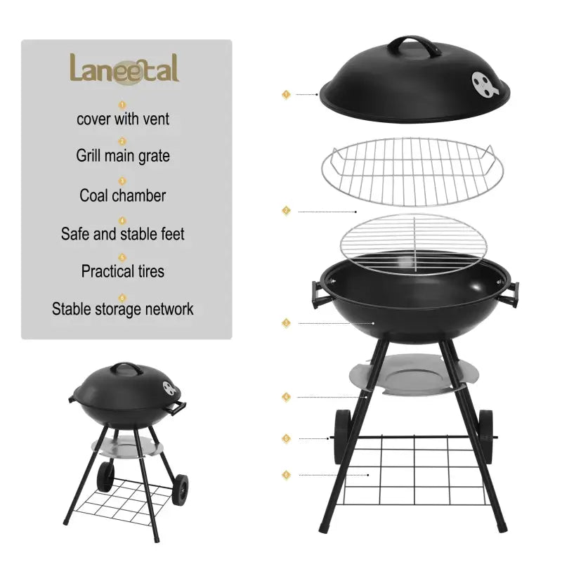 BukkitBow mobiele houtskoolbarbecue met metalen en kunststof onderdelen, 44x73 cm, 41,5 cm grilloppervlak, ideaal voor buiten koken.