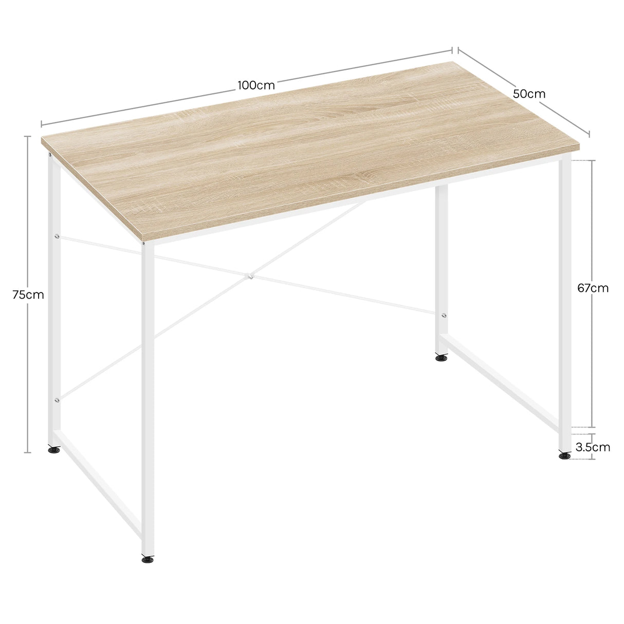 Moderne BukkitBow bureau met metalen frame, industrieel en robuust design, zichtbaar op de afbeelding.