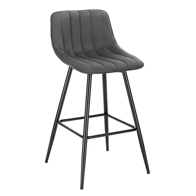 Moderne BukkitBow barkruk van fluweel met metalen frame, ergonomisch ontwerp en rugleuning, zithoogte 64,5 cm, 100 kg draagvermogen.