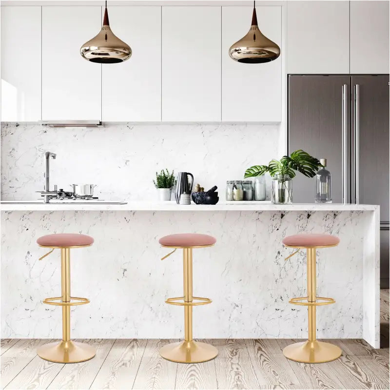 Moderne BukkitBow barkruk met fluwelen zitting, metalen frame, verstelbare zithoogte, 360° draaibaar en voetensteun, zithoogte 61-82cm.