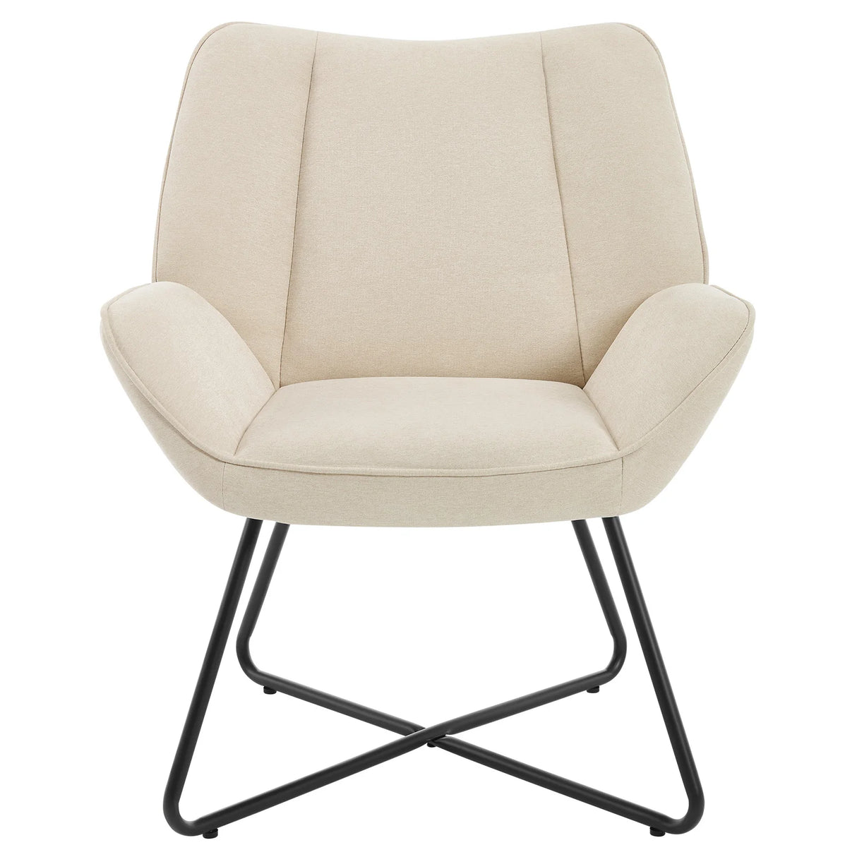 Moderne linnen fauteuil van BukkitBow met X-vormig onderstel, comfortabele en stijlvolle zithoek voor in huis.