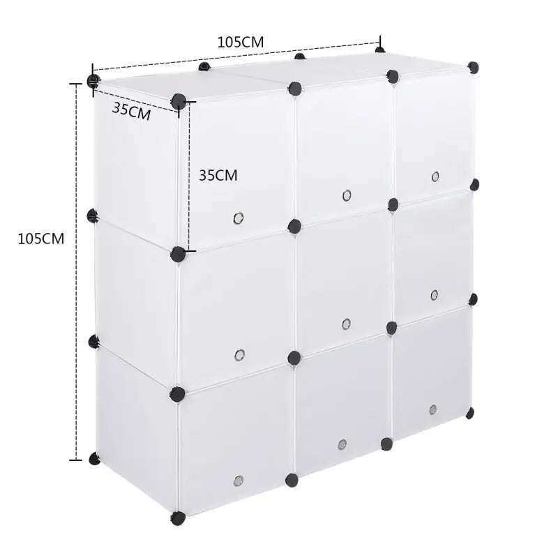 BukkitBow modulaire opbergkast of schoenenkast met 9 compartimenten in wit of zwart, 105x105x35cm, geschikt als kledingrek.