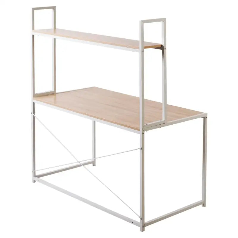 Multifunctioneel BukkitBow bureau met houten en stalen elementen en ruime opslagruimte, afmetingen 120x60x140cm.
