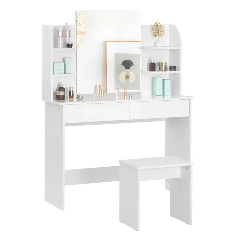 BukkitBow multifunctionele houten kaptafel set met modern ontwerp, afmetingen 108x40x142cm, ruimtebesparend en stijlvol.